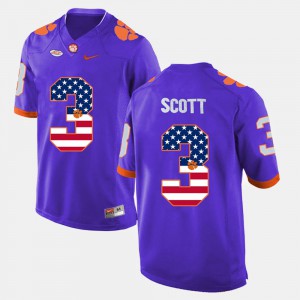 US Flag Fashion Artavis Scott Clemson Jersey Purple #3 For Men's 484023-252