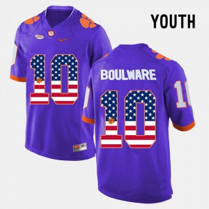 #10 US Flag Fashion Youth Ben Boulware Clemson Jersey Purple 617977-968