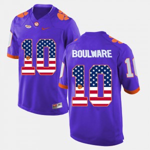 US Flag Fashion Mens Ben Boulware Clemson Jersey #10 Purple 689001-416