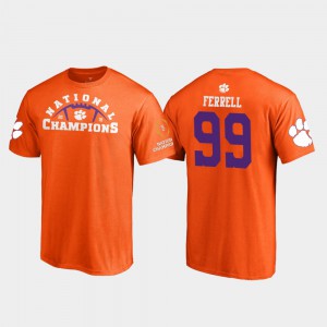For Men's #99 Pylon College Football Playoff Clelin Ferrell Clemson T-Shirt Orange 2018 National Champions 813250-375