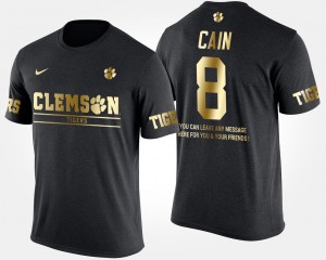 Men Short Sleeve With Message Black #8 Deon Cain Clemson T-Shirt Gold Limited 301181-648