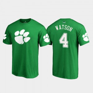 St. Patrick's Day Deshaun Watson Clemson T-Shirt Mens Kelly Green #4 White Logo 377910-184