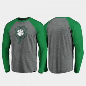 Heathered Gray Clemson T-Shirt Raglan Long Sleeve Celtic Charm Men St. Patrick's Day 905048-227
