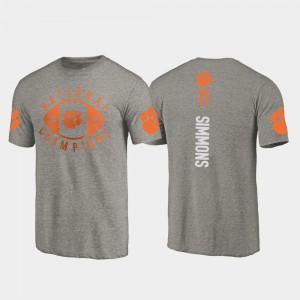 #11 2018 National Champions For Men's Isaiah Simmons Clemson T-Shirt Gray College Football Playoff 316545-716