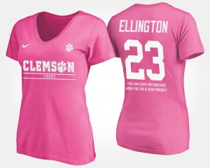 Andre Ellington Clemson T-Shirt Pink For Women's #23 With Message 811072-196