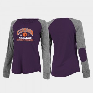 For Women's Preppy Patch Long Sleeve College Football Playoff 2018 National Champions Charcoal Clemson T-Shirt 724179-304