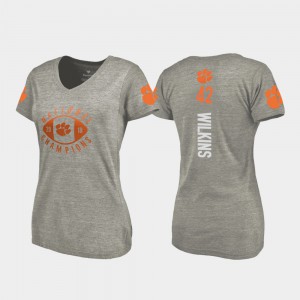 Christian Wilkins Clemson T-Shirt 2018 National Champions #42 College Football Playoff V-Neck For Women Gray 696111-737