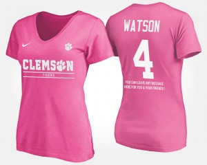 Deshaun Watson Clemson T-Shirt #4 Pink With Message For Women's 798407-396