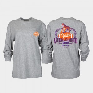Heather Gray 2018 National Champions Detailed Mascot Long Sleeve College Football Playoff For Women's Clemson T-Shirt 554216-894