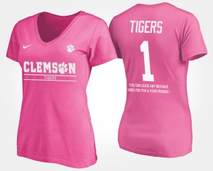 No.1 Short Sleeve With Message Pink Womens #1 Clemson T-Shirt 789334-545
