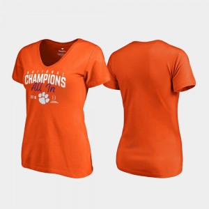 2018 National Champions Clemson T-Shirt Huddle V-Neck College Football Playoff Women's Orange 820702-751
