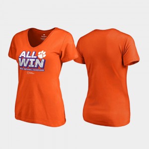 Orange Off Tackle V-Neck College Football Playoff 2018 National Champions Womens Clemson T-Shirt 811852-647