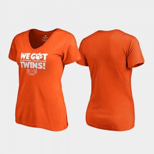 We Got Twins V-Neck Ladies Orange Clemson T-Shirt 2018 National Champions 675169-339