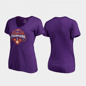Women Clemson T-Shirt Purple 2018 National Champions Gridiron V-Neck College Football Playoff 495456-638