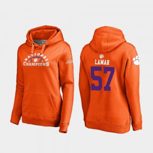 Orange #57 Tre Lamar Clemson Hoodie College Football Playoff Pylon Womens 2018 National Champions 901591-462