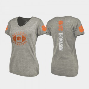 #35 2018 National Champions Ty Thomason Clemson T-Shirt College Football Playoff V-Neck For Women Gray 589839-573